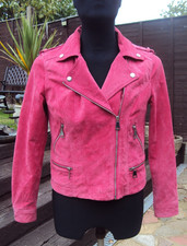 Ladies Vero Moda Hot Pink Genuine Suede Biker Jacket Size Large