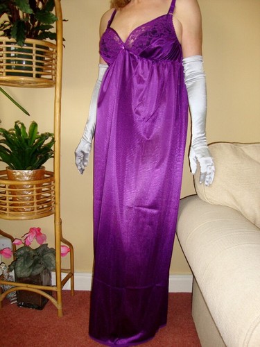 Bold purple silky lacy long - silky,