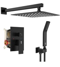 SR SUN RISE Black Square Rainfall Shower Head and Handle Set, Wall Mounted NEW