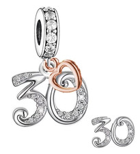 CLOSING DOWN SALE, New Sterling Silver 30th Birthday & Gold Heart Dangle Charm