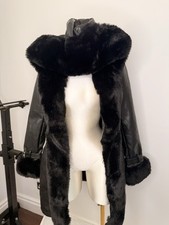 Faux Fur Leather Tie Up Coat Luxury Wulux Paris Brand. Large Size .
