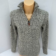 Superdry Jacob Henley Cable Knit Jumper Mens Medium 1/4 Zip-Wool Blend Grey-vgc