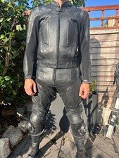 Wolf motorbike 2 piece race leathers black chest 42/trousers 34