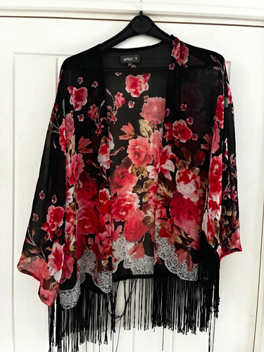 Apricot sheer floral kimono - apricot,