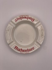 Vintage White Red Letter Haeger Pottery Budweiser King of Beers Ashtray 5.25”