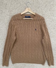 Ralph Lauren Mens Brown Cable Knit Jumper Size Large