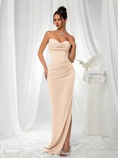 Solid Color Strapless Slit