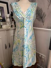 M&S Autograph 95% Silk Aqua Print Bias Cut  Dress UK 12