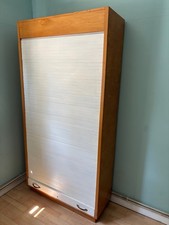 Mid c20th Tambour Front Roll Up Cabinet H126cm x D40cm x W92cm