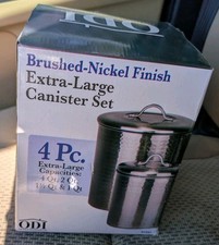 Old Dutch 4 Piece Hammered Brushed Nickel Canister Set (1943) New In Box