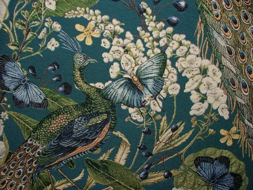 Peacock teal tapestry fabric - peacock,