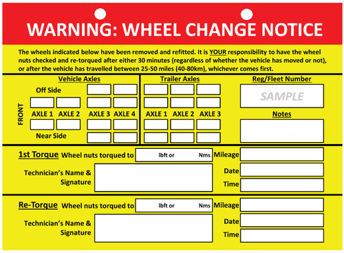 Wheel torque warning notice - wheel,