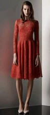 Reiss red lace fit flare midi