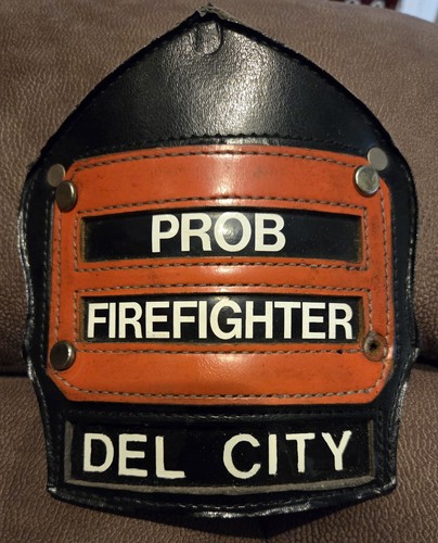 Leather fire helmet front - helmet,