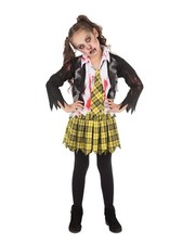 Girls SCHOOL GIRL ZOMBIE Halloween Fancy Dress Costume Spooky Child Outfit Kids