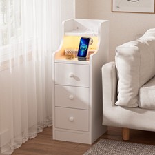 3 Drawers LED Bedside Table Nightstand with Charging Station & 2 Open Shelf NEW!