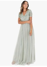 Maya maternity Bridesmaid  short sleeve maxi tulle dress size 12 in sage green. 