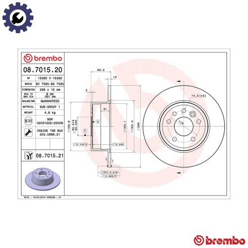 Brake disc 7015 21 for - 2x, 08.7015.21