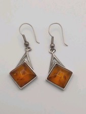 Vintage Sterling Silver Amber Dangle Earrings 7.30g