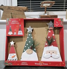 Reversible Set Of 3 Wooden Trees Christmas Display Decorative Home Decor
