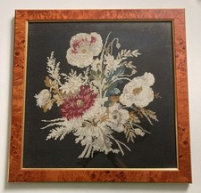 Vintage Completed Tapestry Picture Floral Poppies  Framed Glazed Large