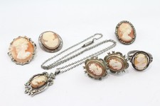 Mixed Grade Silver Shell Cameo Jewellery Antique Marcasite Screw Back x 6 (20g)