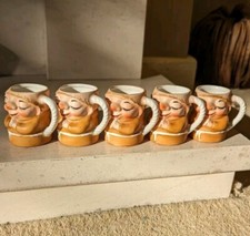 Vintage Monk Beer Mugs X 5 Shot Glass Ceramic 2 Inch Toby Japan Retro 1950s Gift