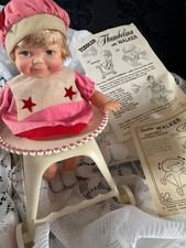 RARE  Ideal 70's Thumbelina Doll+outfit WORKING PULL STRING Wriggles+baby walker