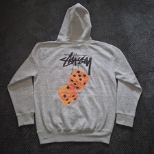 Stussy Grey Hoodie Orange Dice Print Hooded Warm Material Comfy Size Large 