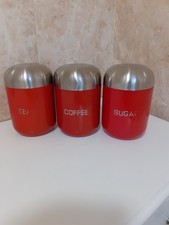 Red silverMetal Tea Coffee Sugar Canisters Storage Set X3 BRAND NEW With Defect