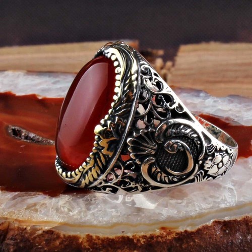 Agate gemstone silver - , ring