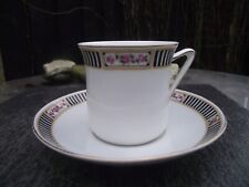 Art Deco Victoria Czecho-Slovakia Coffee Cup & Saucer Pink Roses Black Stripes