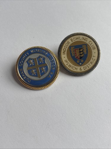 Two metal bowling club badges - bowling,