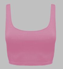 Womens Ladies Plain Sleeveless Strappy Scoop Neck Bra Summer Crop Top Vest