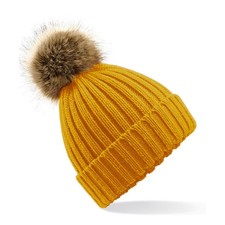 Chunky Knitted Beanie with Removable Pom Pom Heavy Ribbed Winter Warm Hat Unisex