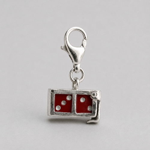 Sterling silver red dice - silver,