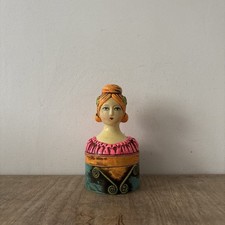 Vintage Gemma Taccogna Folk Art Girl Woman Sculpture Head Bust Storage Display
