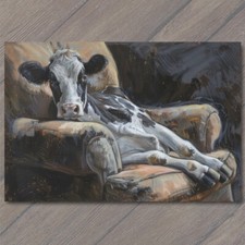 Art Print Cow On Couch Sofa Chair Calf Cute Fun Painting Unusual Country Farm