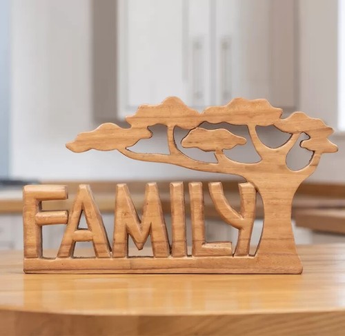 Carved wooden word art - carved, family