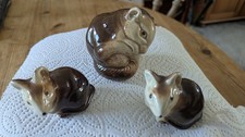3 POOLE POTTERY BROWN AND CREAM GLAZED MICE FIGURINES