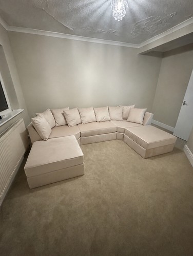 Beige velvet corner sofa - velvet,