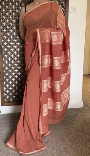 Orange printed saree indian - orange,