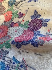 @@scraps,  Japanese kimono silk fabric / Chirimen crepe fabric, off white  AP19