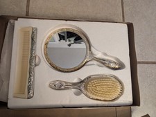 Possibly Haunted-Antique Sterling Silver Plated Vanity Set - Brush, Mirror, Comb