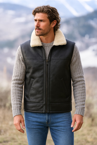 Men brown sheepskin - men's, leather
