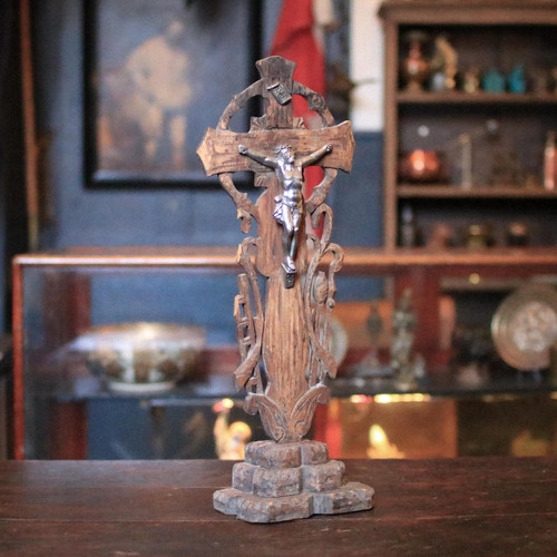 Antique carved wooden crucifix - wooden,