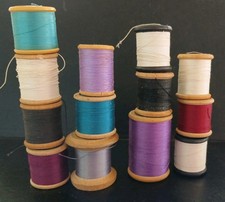 13 x Vintage Wooden Cotton Reels Bobbins - Dewhurst's Sylko & others