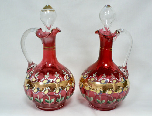Pair victorian cranberry - cranberry, glass