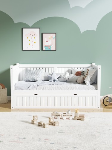 White wooden trundle bed - white, frame