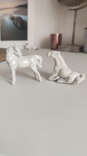 Vintage White Porcelain Horse Figurines, Set of 2 Minimalist Ceramic Horses